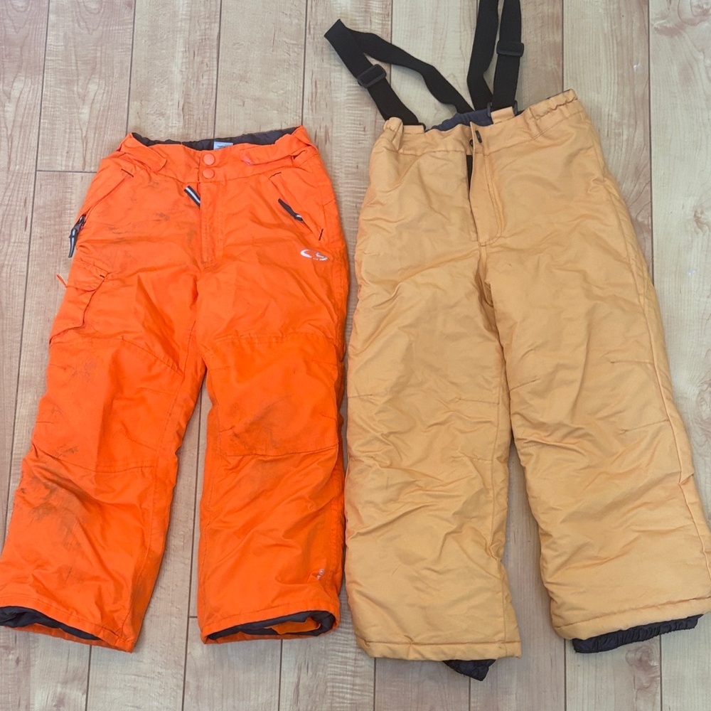 Bright Orange Ski Pants & Tan Snow Bib Pants